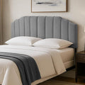 Upholstered Headboard Adjustable Height Queen/King Headboard Cream Velvet Tufted Modern Vertical Channel Design with Stepped Silhouette Top Edge(Grey Queen)
