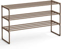 SONGMICS Shoe Rack, 3-Tier Shoe Organizer, Metal Storage Shelf, Upright or Upside Down, for 16-20 Pairs, Stackable, for Entryway, 11.8 x 36.2 x 21.7 Inches, Walnut Brown ULSA303K01