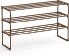 SONGMICS Shoe Rack, 3-Tier Shoe Organizer, Metal Storage Shelf, Upright or Upside Down, for 16-20 Pairs, Stackable, for Entryway, 11.8 x 36.2 x 21.7 Inches, Walnut Brown ULSA303K01