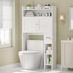 MU Over The Toilet Storage Cabinet with Doors, 32" Bathroom Storage Organizer with Side Shelves, Space-Saving Toilet Storage Rack for Bathroom, Laundry (White)