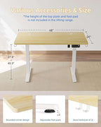 YIHAYO Electric Standing Desk, 48 x 24 Inches Stand Up Desk with Splice Board, Adjustable Height Desk, Computer Desk for Home Office, White Frame/Natural Top