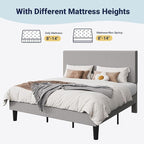 Allewie King Size Upholstered Bed Frame with Vertical Channel Tufted Headboard, Soft Corduroy Fabric Platform Bed, Strong Wooden Slats Support, Easy Assembly, No Box Spring Needed, Light Grey
