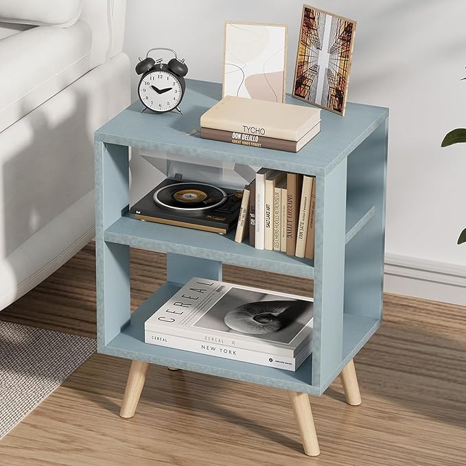 Night Stand, Blue Kids Nightstand, Modern End Table with Open Storage, 2-Tier Nursery Bedside Table for Small Space, Living Room, Bedroom