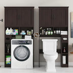 Vabches Over The Toilet Storage Cabinet, Farmhouse Storage Cabinet Over Toilet with Barn Door& Toilet Paper Holder Stand，Home Space-Saving Toilet Rack, for Bathroom, Restroom, Laundry.(Walnut)