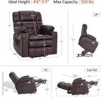 MCombo Dual Motor Small Power Lift Recliner Chair for Elderly, Lay Flat Lift Chair with Heat and Massage, Petite Lift Chair, Cup Holders, Faux Leather 7893 (Dark Brown, Small)