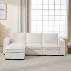 Modern Sectional Sofa for Living Room, Upholstered 3-Seater Modular Couches Linen Fabric L-Shaped Sofa with Ottoman for Home Furniture, White