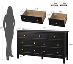 LYNSOM Black Dresser for Bedroom with 7 Drawers, Modern Wide Chest of Storage Drawer with Gold Handles, TV Stand Dresser, Wood Dressers for Bedroom, Living Room, Hallway, Entryway, 55’’