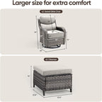 Swivel Patio Chairs Sofa Set of 4 with 6" Thick Cushion - Wicker Outdoor Swivel Rocker Patio Chair with Side Table, High Back Comfortable Outdoor Glider Chairs - Grey Wicker | Beige Cushions
