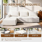 JSLOVE Modular L-Shape Sectional Sofa with Chaise, 3 Seat Movable Boneless Cloud Couch in One Box, Sofa Couch Bed with Ultra-Soft Corduroy Fabric, No Assembly Required for Living Room, Bedroom(Beige)