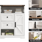 Fameill White Farmhouse Storage Cabinet with 2 Drawers & Shelves,Freestanding Kitchen Cabinet with Doors,Floor Storage Organization for Living Room,Bathroom,Laundry