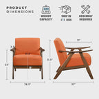 Lexicon Mid Century Modern Accent Chair with Solid Wood Frame in Walnut Finish, Upholstered Living Room Lounge Arm Chair, Thick and Comfy Innerspring Seat Cushion, Linen-Look Fabric, Orange