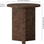 Henn&Hart 20" Scandinavian Round Wooden End Table, Side Table, Nightstand with X-Base for Living Room, Office, Family Room, or Bedroom, Espresso Burl