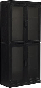 Crosley Furniture Essen Glass Door Kitchen Pantry Storage Cabinet with Doors and Shelves, Living Room, Black