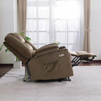 MCombo Oversized Power Lift Recliner Chair with Massage and Heat for Big and Tall Elderly People, Cup Holders, USB Ports, Side Pockets, Fabric R7541 (Brown, Large-Oversize)