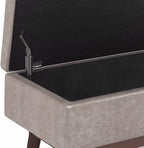 SIMPLIHOME Owen 36 inch Wide Mid Century Modern Small Rectangular Storage Ottoman in Distressed Grey Taupe Vegan Faux Leather, Assembled, For the Living Room, Entryway and Family Room