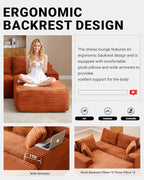 108" Cloud Sectional Couch,Modern Modular Sectional Sofa with Deep Seat,Corduroy Boneless Couches with L-Shape Chaise for Living Room,No Assembly Required (Orange, Right Facing Chaise + Ottoman)