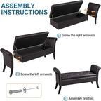 Yaheetech Ottoman with Storage, 52" PU Leather Storage Ottoman Bench with Safety Hinge, Upholstered Bench with Seating for Bedroom, Living Room, Holds up to 661 lb, Dark Brown