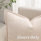 Beige Decorative Throw Pillow Covers 24x24 Inch Set of 2 Cozy Soild Chenille Cushion Cases Soft Textured Square Couch Pillows Cover Boho Accent Farmhouse Pillowcases for Sofa Bed