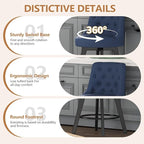 MINCETA Set of 2 Upholstered Bar Stools - 26 Inch Swivel Counter Height Stools with Low Tufted Back, Footrest & Performance Fabric - Round Seat for Kitchen Island & Home Bar Blue