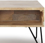 SIMPLIHOME Hunter Small Lift Top Coffee Table - 36 inch Wide Solid Mango Wood and Metal Industrial Cocktail Table in Natural, Living Room Table with Hidden Storage, 2 Cubbies, and Hairpin Legs