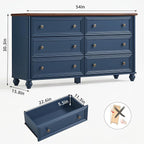 6 Drawers Dresser for Bedroom, Farmhouse 54" Wide Wood Dressers Chest of Drawers, Vintage Design TV Stand, Rustic Storage Dresser Organizer with Metal Handle Closet for Living Room, Hallway