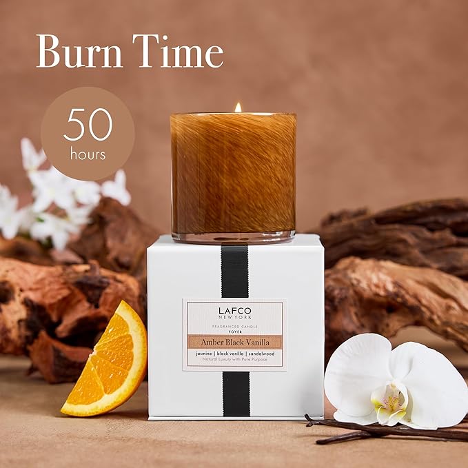 LAFCO New York Classic Candle, Amber Black Vanilla - 6.5 oz - 50-Hour Burn Time - Reusable, Hand Blown Glass Vessel - Made in The USA