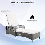 COSTWAY PE Rattan Chaise Lounge Chair, 6 Gear Adjustable Recliner with Armrest & Pillow, Wicker Outdoor Furniture for Deck, Patio (1, Gray)