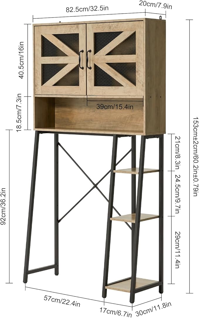 Extra Tall Over The Toilet Storage Cabinet with Side Storage, Modern Bathroom Space-Saving Organizer with Barn Doors, Sturdy Over-Toilet Shelf Unit for Bathroom