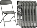 60 Pack Plastic Folding Chairs, Portable Party Chairs, Stackable Commercial Seats with Steel Frame for Home Office Wedding Party Indoor Outdoor Events Chairs, 350lbs Capacity,Gray