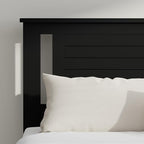 Serene Farmhouse Style Wood Bed in Queen Size with Horizontal Scoring Headboard, Coastal Modern Design, Sturdy, Easy Assembly, Ample Underbed Storage, Black Finish