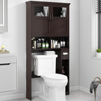 Over The Toilet Storage Cabinet, Storage Cabinet Over Toilet with Double Doors & Toilet Paper Holder Stand, Freestanding Toilet Shelf Space Saver with Anti-Tip Design & Adjustable Shelf, Espresso