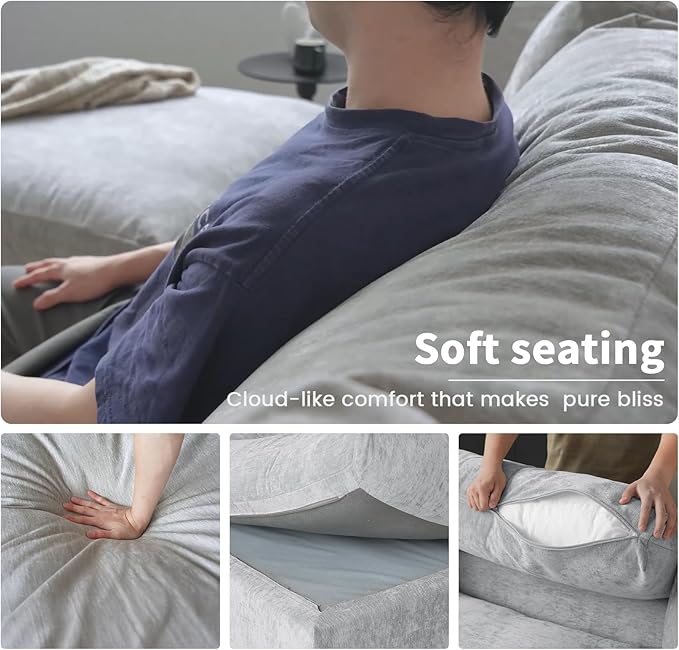 WJShome Cloud Couch Modular Sectional Sofa,100.5" V Shaped Couch, Convertible Wide Seater, 5 Seater for Living Room Set,Covers Washable&Replaceable,Gray