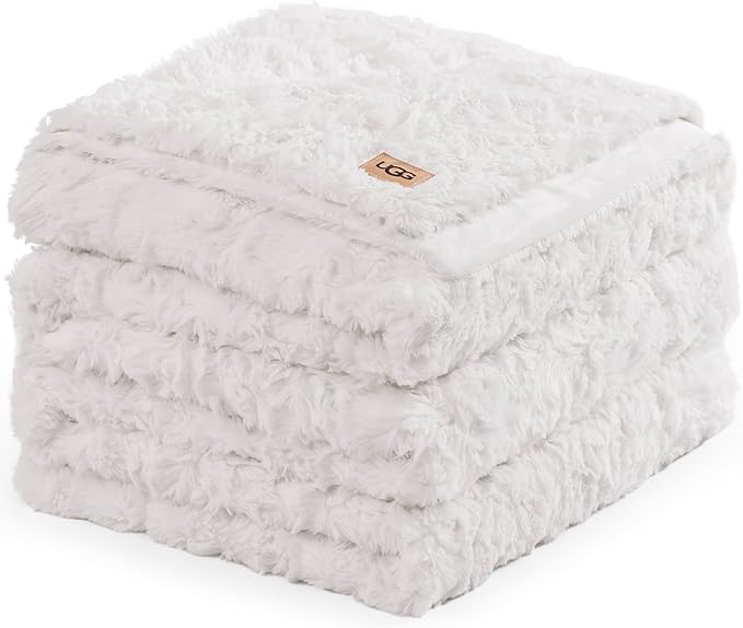 UGG Faux Fur King Blanket, Double-Sided Fluffy Blanket, Cozy Oversized Throw for Couch, Washable Bedding for California King Bed, Luxury Home Decor, 110" x 90", Natural White (Adalee)