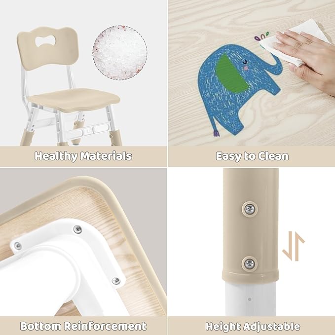 Adjustable Kids Table Chairs Set – Graffiti Desktop, Multi-Activity Height-Adjustable Toddler Study Desk for Ages 3-8 – Ideal for Home, Classroom, Daycare (W-Wood, 2 Chairs-23.6" L x 23.6" W)