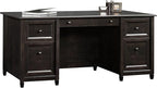 Sauder Edge Water Executive Desk, Double Ped Desks, Roomy Workspace - Estate Black Finish