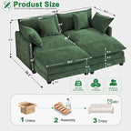 Expandable L-Shaped Sectional Sofa with Ottoman for Apartments, 77" Cloud Chenille Sofa, Create a U-Shape Layout with Optional 2nd Ottoman, Solid Wood Frame, Easy Assembly