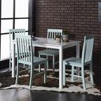 Walker Edison Modern Color Dining Room Table and Chair Set Small Space Living Kitchen, Dining Set, 48 Inch, 4 Person, White and Mint Blue