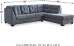 Signature Design by Ashley Marleton Contemporary Right-Arm Facing Tufted 2-Piece Sectional with Chaise and Loose Seat Cushions, Blue