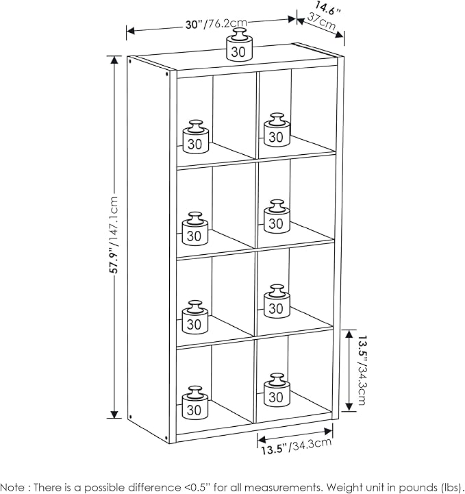 Furinno Cubicle Open Back Decorative Cube Storage Organizer, 8-Cube, White