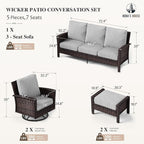 HERA'S HOUSE Patio Furniture Set with Swivel Chairs, High Back Wicker Couch with Ottomans, Outdoor Conversation Sofa Sets with 5.5" Waterproof Cushions for Garden Yard Porch, Grey