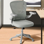 Computer Desk Chair with Wheels, Mesh Office Chair with Flip Up Arms, Adjustable Lumbar Support, Swivel Desk Chair Comfy, All Grey