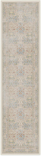 RUGGABLE x Morris & Co Machine Washable Runner Rug – Blackthorn Ivory Blue 2.5x10, Stain-Resistant, Non-Slip – Washable Rug for Hallway, Entryway, Living Room & Kitchen–with Standard Pad