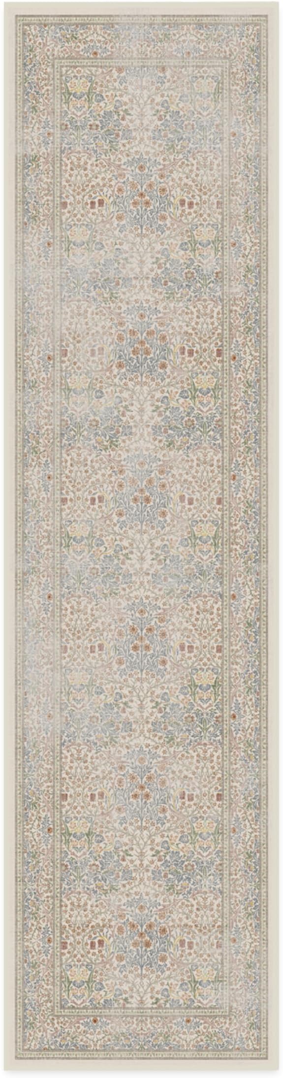 RUGGABLE x Morris & Co Machine Washable Runner Rug – Blackthorn Ivory Blue 2.5x10, Stain-Resistant, Non-Slip – Washable Rug for Hallway, Entryway, Living Room & Kitchen–with Cushioned Pad