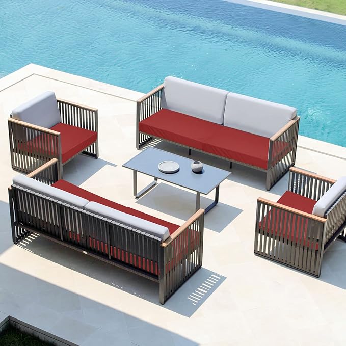 Easy-Going Waterproof Patio Cushion Covers 27x25x5 inch 4 Pack Replacement Non-Slip Outdoor Seat Cushion Slipcover with Zipper. Red