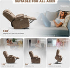 HUSFU Oversized Power Lift Recliner Chair with Massage and Heat for Elderly, Electric Leather Recliner with 2 Cup Holders, Side Pocket and USB Port,Brown