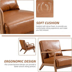 Accent Chair Mid Century Modern Chair PU Leather Living Room Chairs with Solid Wood Frame Comfy Upholstered and Lumbar Pillow Reading Side Chair Easy Assembly for Living Room, PU Brown