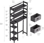 SMIBUY Over-The-Toilet Storage Rack, 6-Tier Bamboo Large Bathroom Organizer with Side Shelves and 2 Drawers, Stable Freestanding Space Saver for Bathroom, Laundry Room(Black)