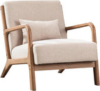 ANJHOME Mid Century Modern Accent Chairs Set of 2, Single Fabric Lounge Reading Armchair with Solid Wood Frame, Easy Assembly Arm Chairs for Living Room Beige 2