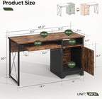 Bestier Office Desk with Keyboard Tray, 47 inch Industrial Computer Desk with Storage, Reversible Executive Desk with File Cabinet for Home Office Bedroom, Rustic Brown