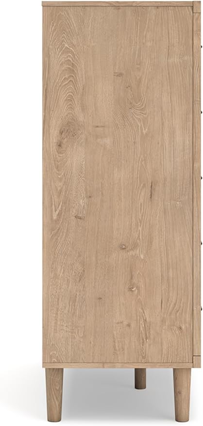 Signature Design by Ashley Cielden Contemporary Chest of Drawers with Textured Cane Details and 5 Drawers, Bronze Knobs, Wood, 52.48" High, Light Brown
